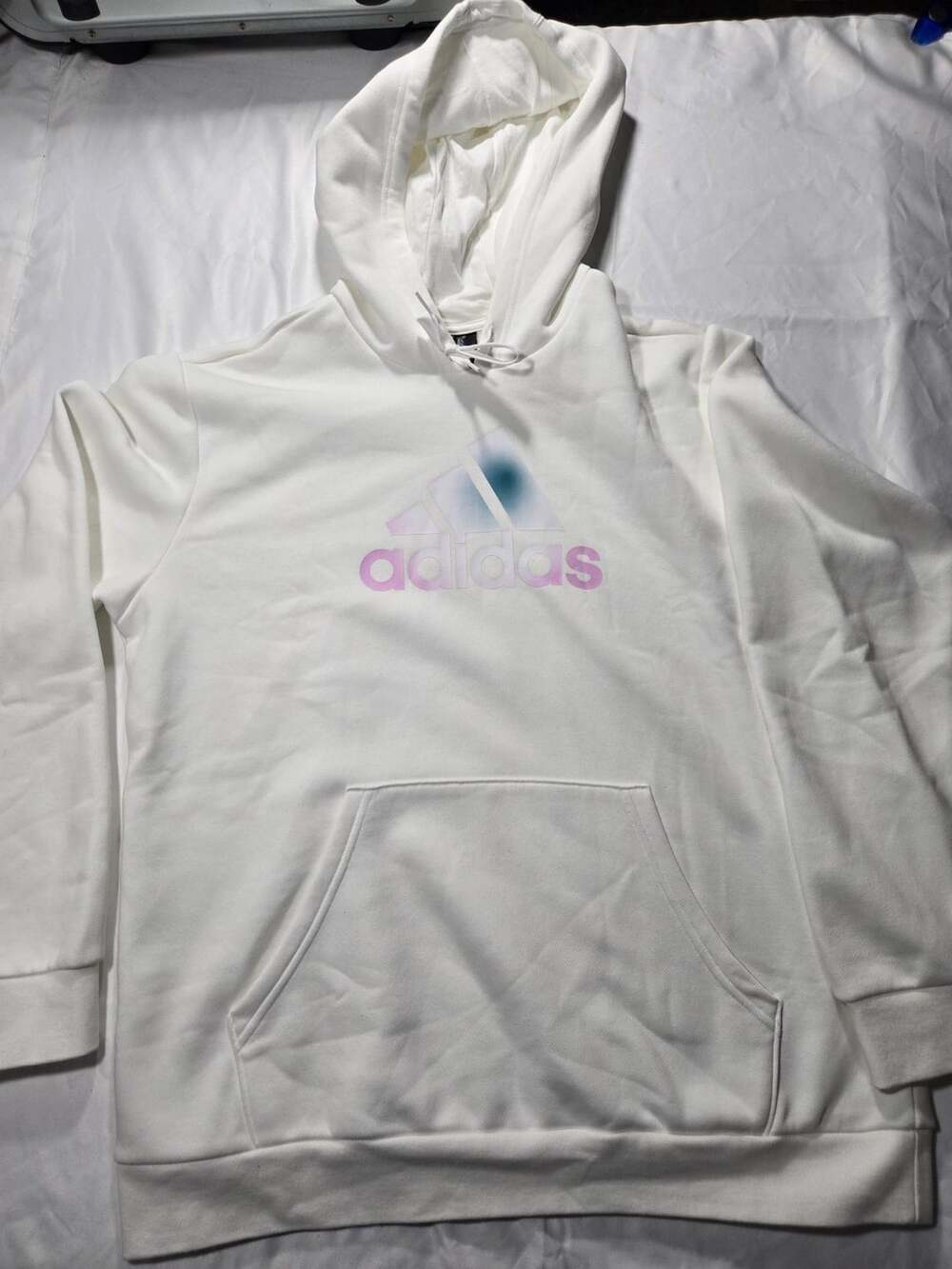 Adidas Graphic Pullover Hoodie Size XL White Pink Blue Logo Sweatshirt